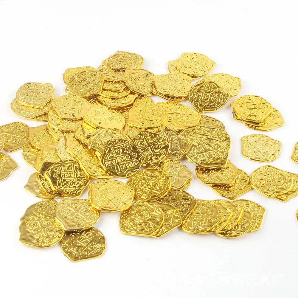 Plastic Roman coin replicas with electroplated bronze, gold or silver finish, 100 pieces per set