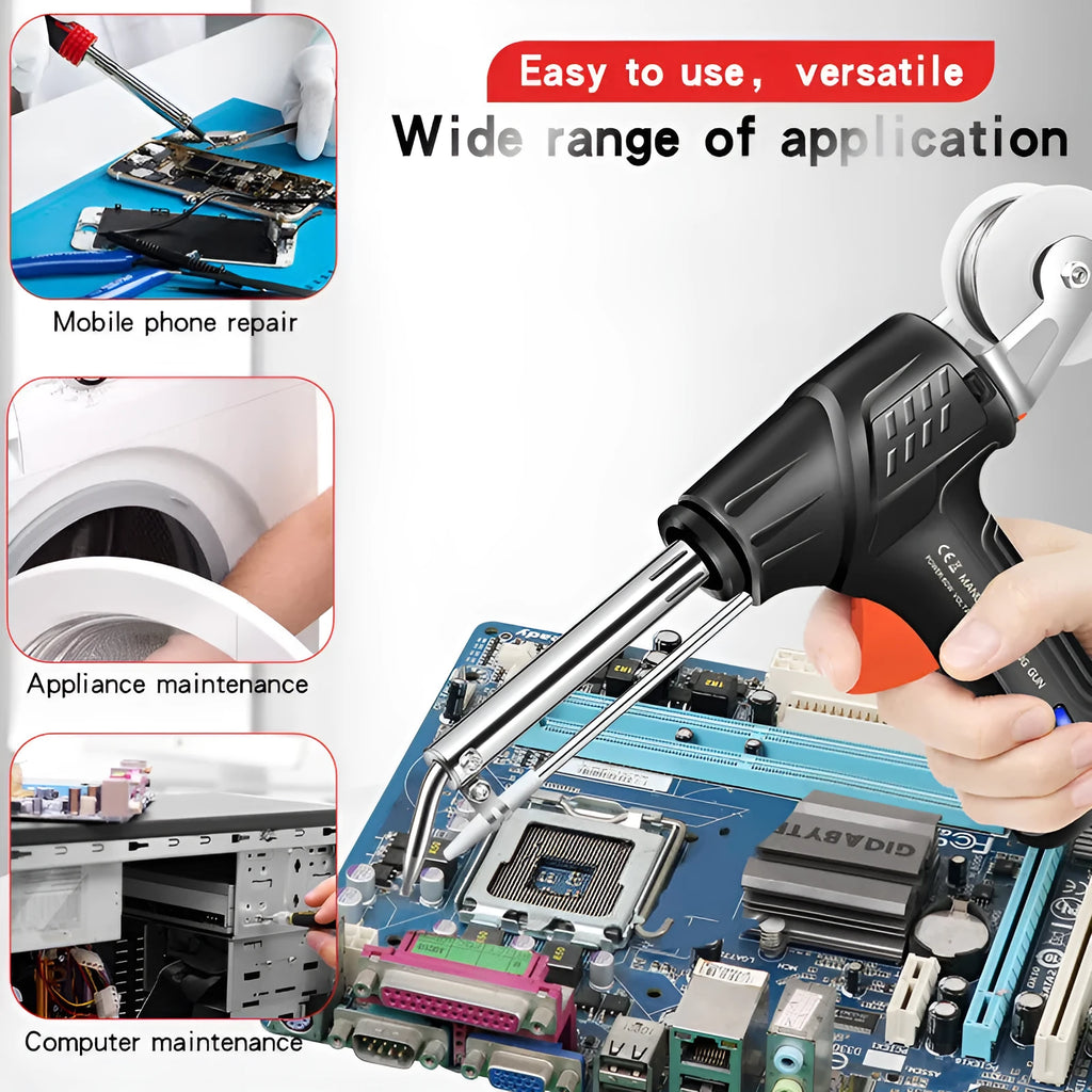 G102 black soldering gun kit with light showing three models with different plug specifications