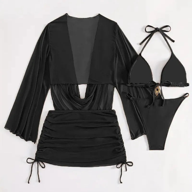 Women's lace-up bikini set in dark brown or black with sleeveless top and briefs