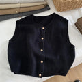 Women's grey V-neck polyester pullover vest with half-length sleeves laid flat