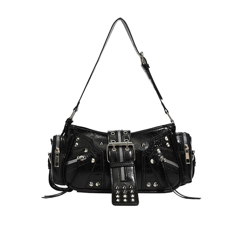 Black European American retro oil wax leather handbag with three-dimensional dumpling shape and shoulder strap
