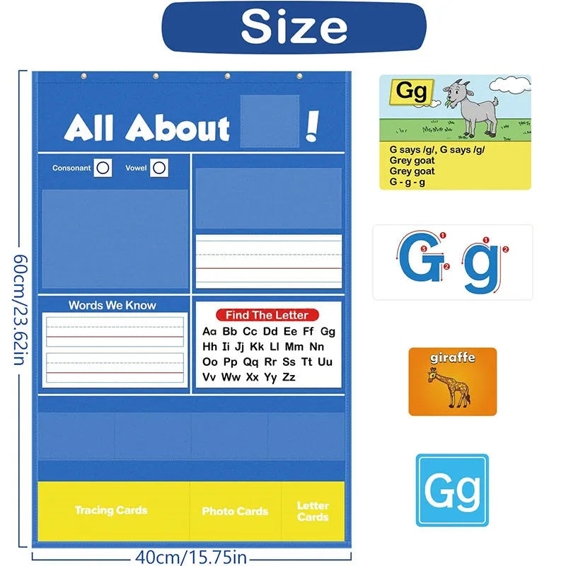 Large 60x40cm children's alphabet learning chart with word cards, letter cards and picture cards