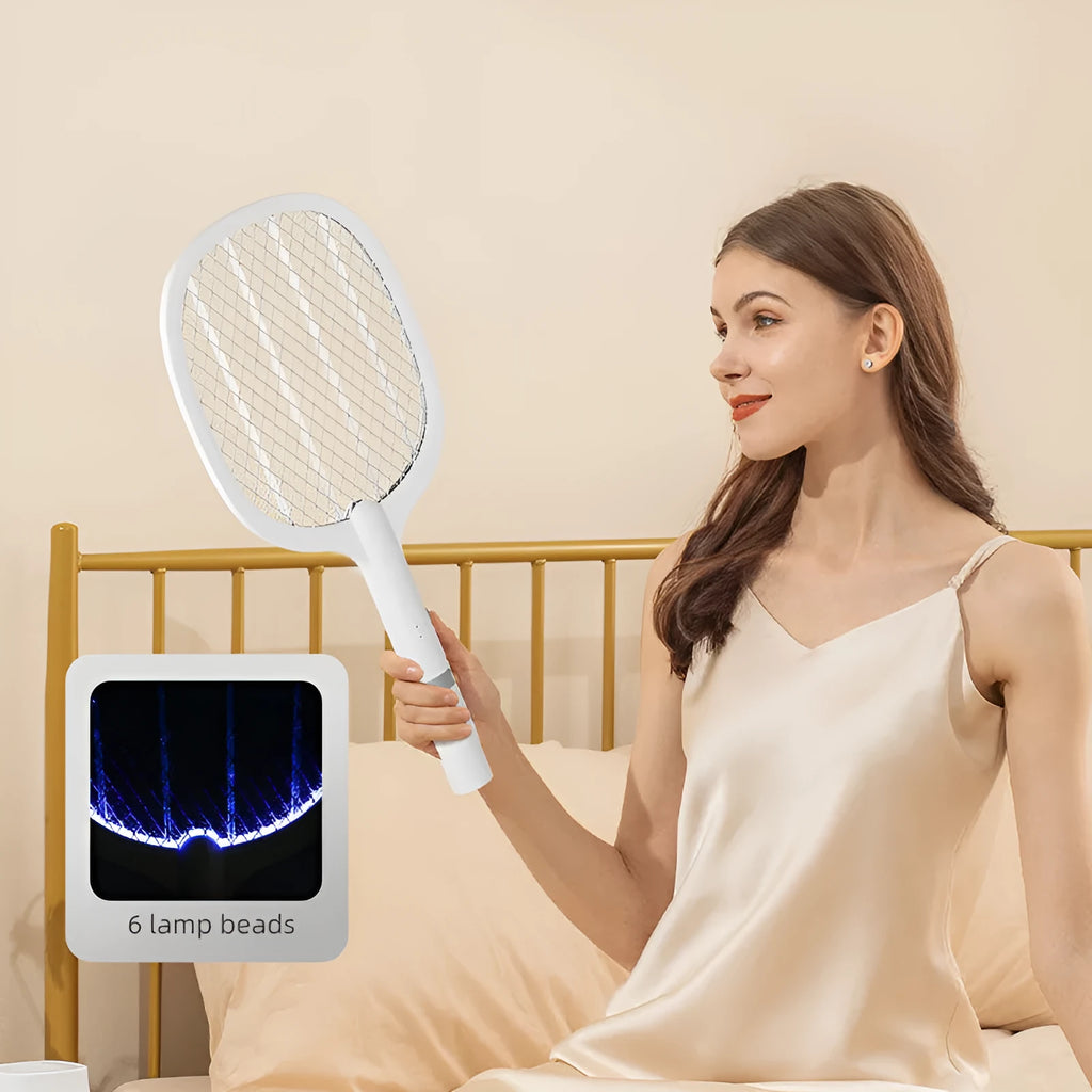 Rechargeable electric mosquito swatter in blue and purple colour options