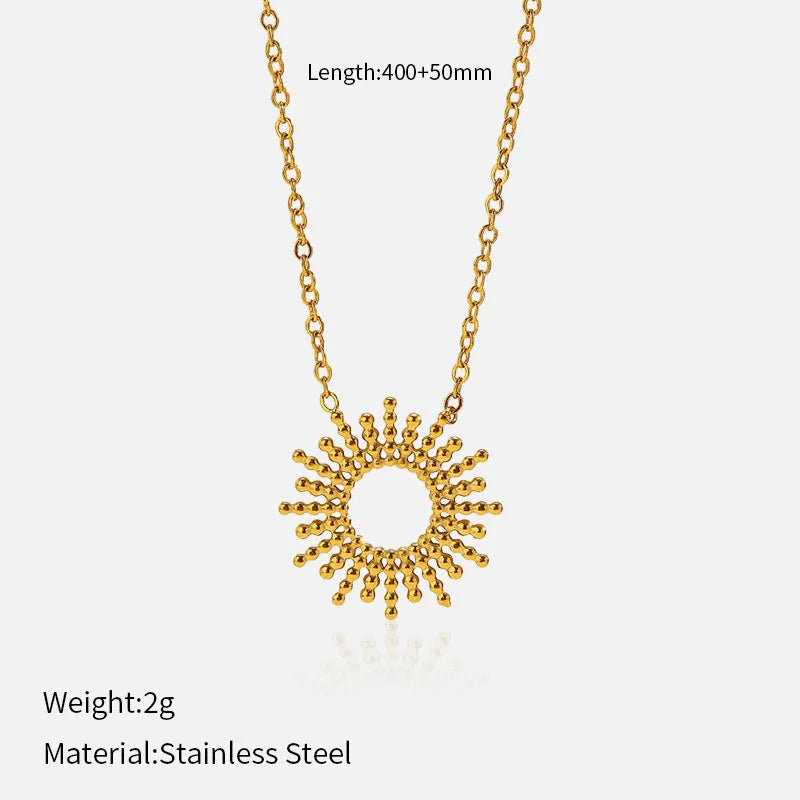 Sunflower jewellery set with gold necklace and bracelet featuring geometric chain design