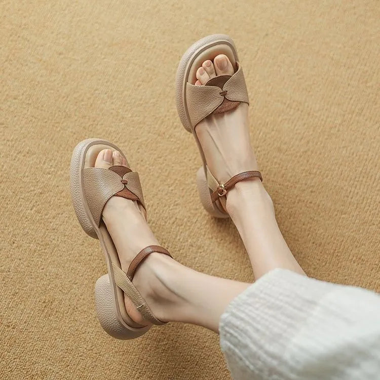 Women's khaki platform sandals with a chunky heel and open toe.