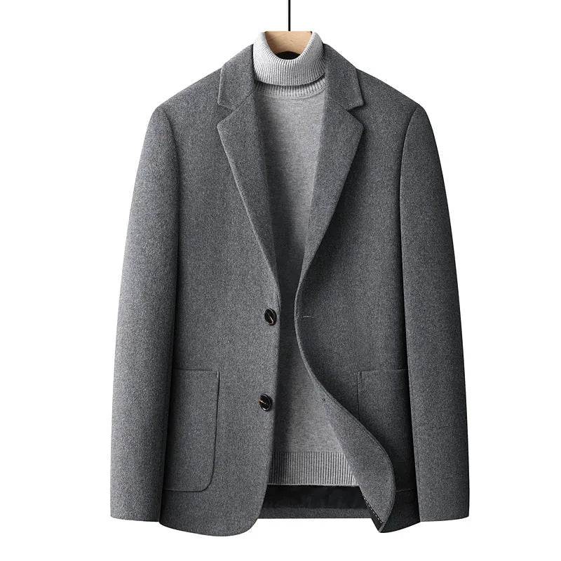Men's slim-fit grey wool suit jacket for autumn and winter wear