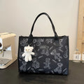 Women's printed canvas tote bag with rhombus pattern in black or white colour options