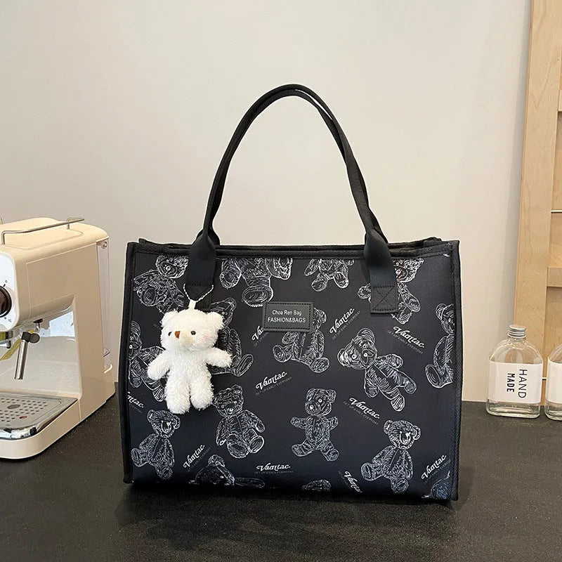 Women's printed canvas tote bag with rhombus pattern in black or white colour options
