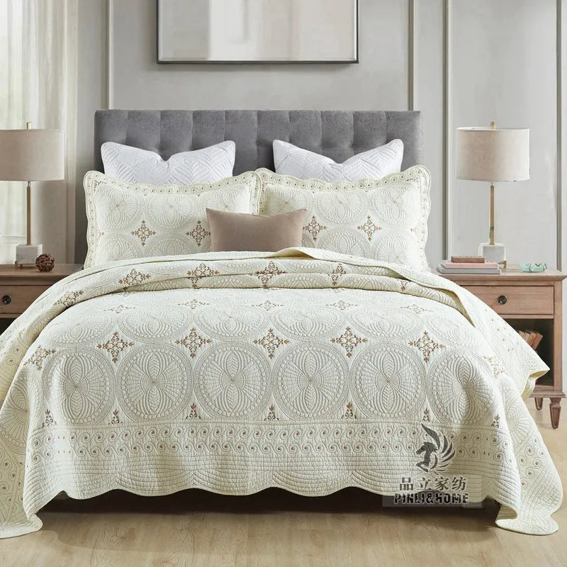 European-style embroidery bed cover set with pleated edging for 1.8m beds