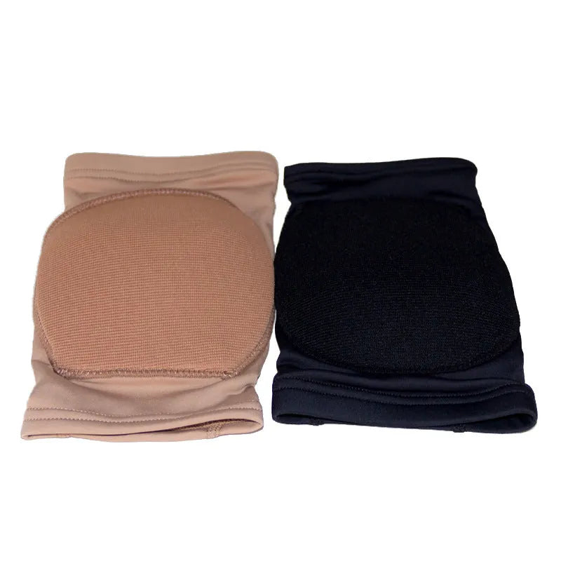 Ballet dance knee pads in skin colour and black colours, showing kneecap protection design