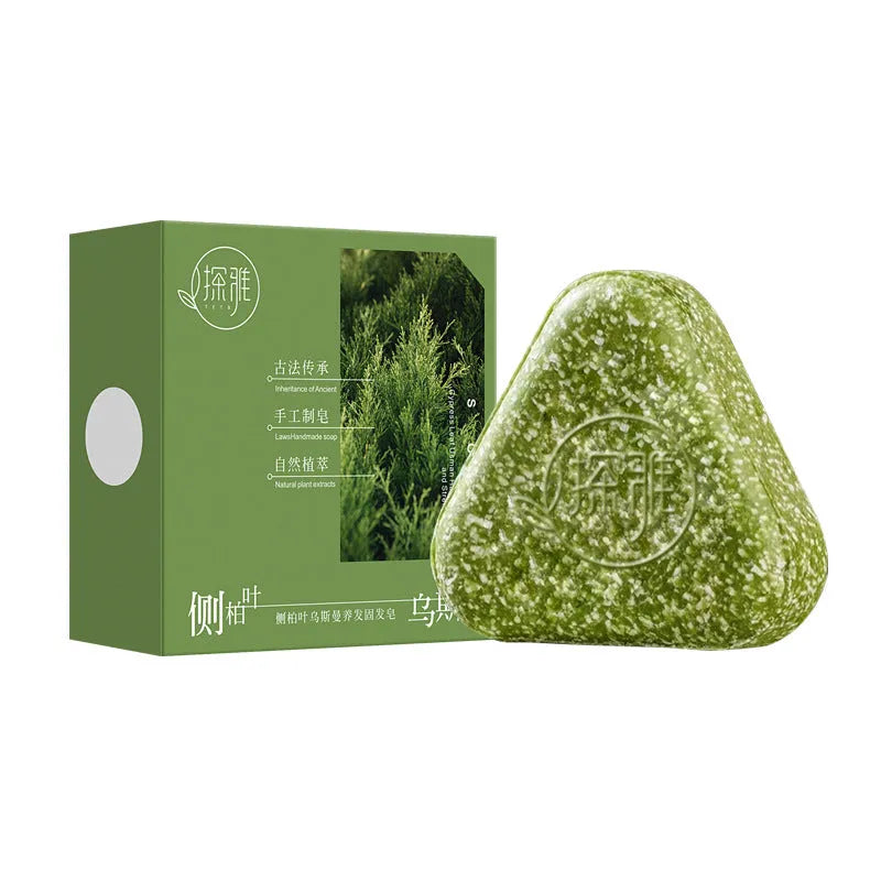 Chinese arborvitae twig Usman herbal hair care soap bar measuring 4.2x3.9x1.2cm