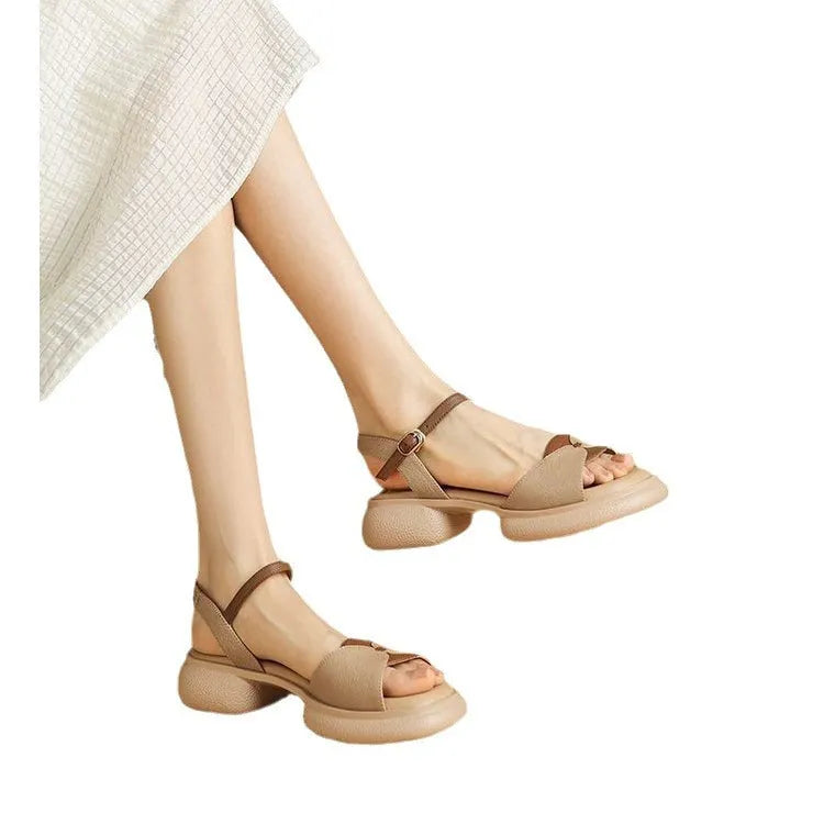 Women's khaki platform sandals with a chunky heel and open toe.