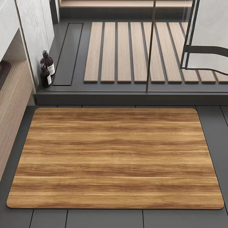 American style wood grain patterned diatom ooze bathroom floor mat in square shape