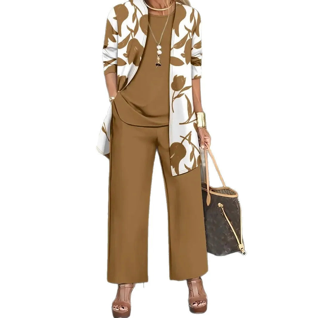 Women's three-piece casual suit in blue with coat, vest, and trousers, Japanese Korean style.
