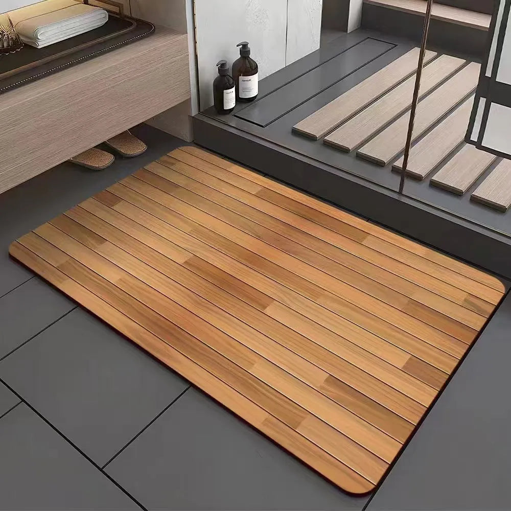 American style wood grain patterned diatom ooze bathroom floor mat in square shape