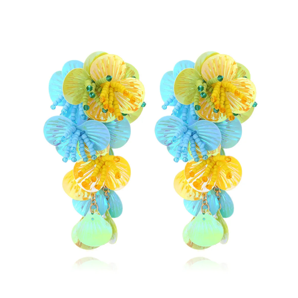 Handmade beaded flower earrings in European American exaggerated dopamine style with floral design