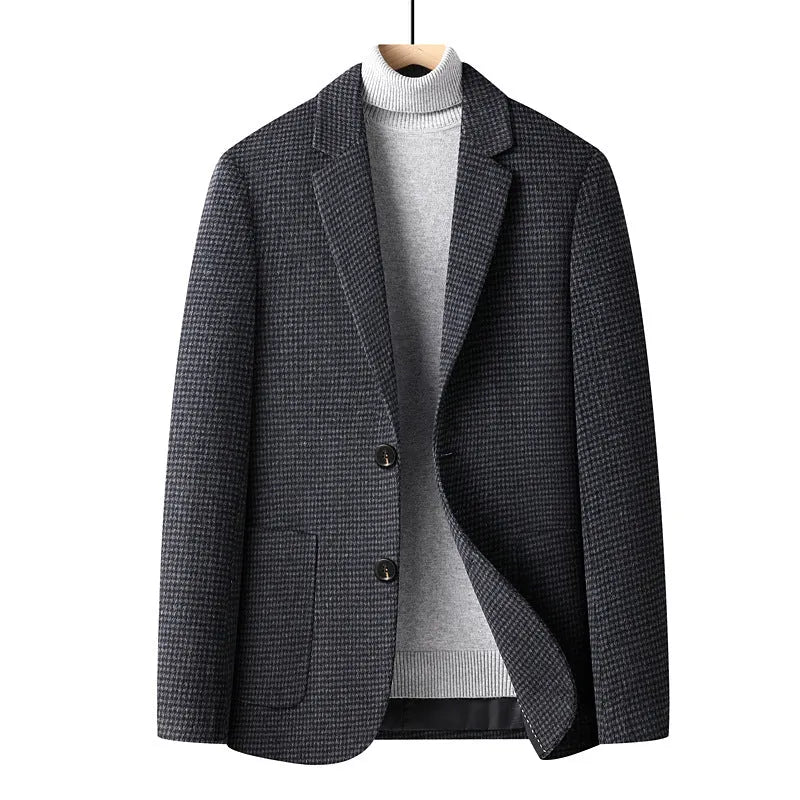 Men's slim-fit grey wool suit jacket for autumn and winter wear