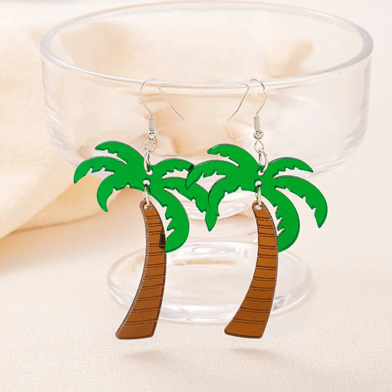 Summer earrings with coconut and jackfruit acrylic charms on alloy hooks in five colour variations