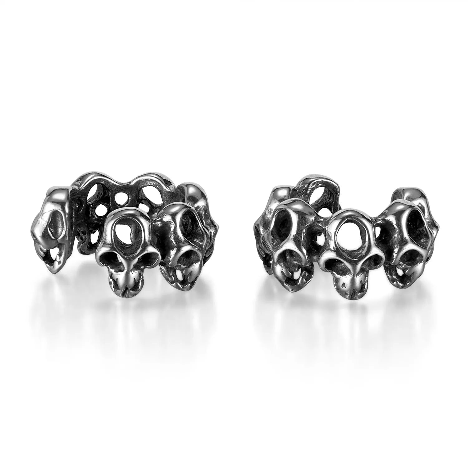 Stainless steel skull ear clip earrings with geometric hollow design and metallic finish