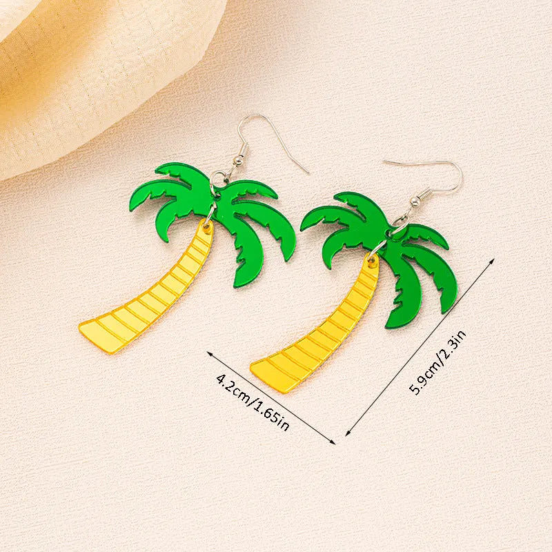 Summer earrings with coconut and jackfruit acrylic charms on alloy hooks in five colour variations