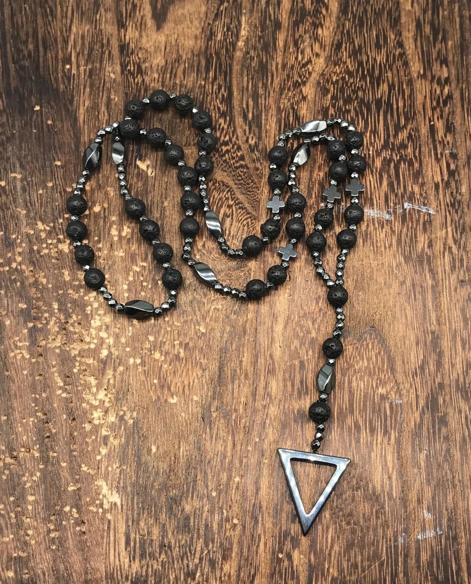Men's stone cross pendant necklace on ball bead chain with safety lock clasp