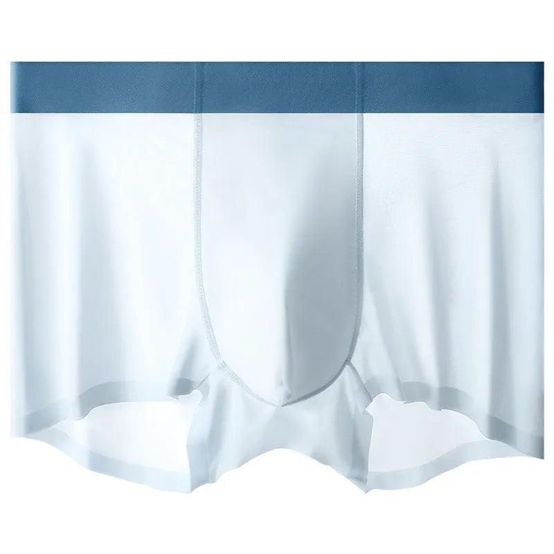 Men's ice silk shorts in bean green colour with seamless mid waist design.