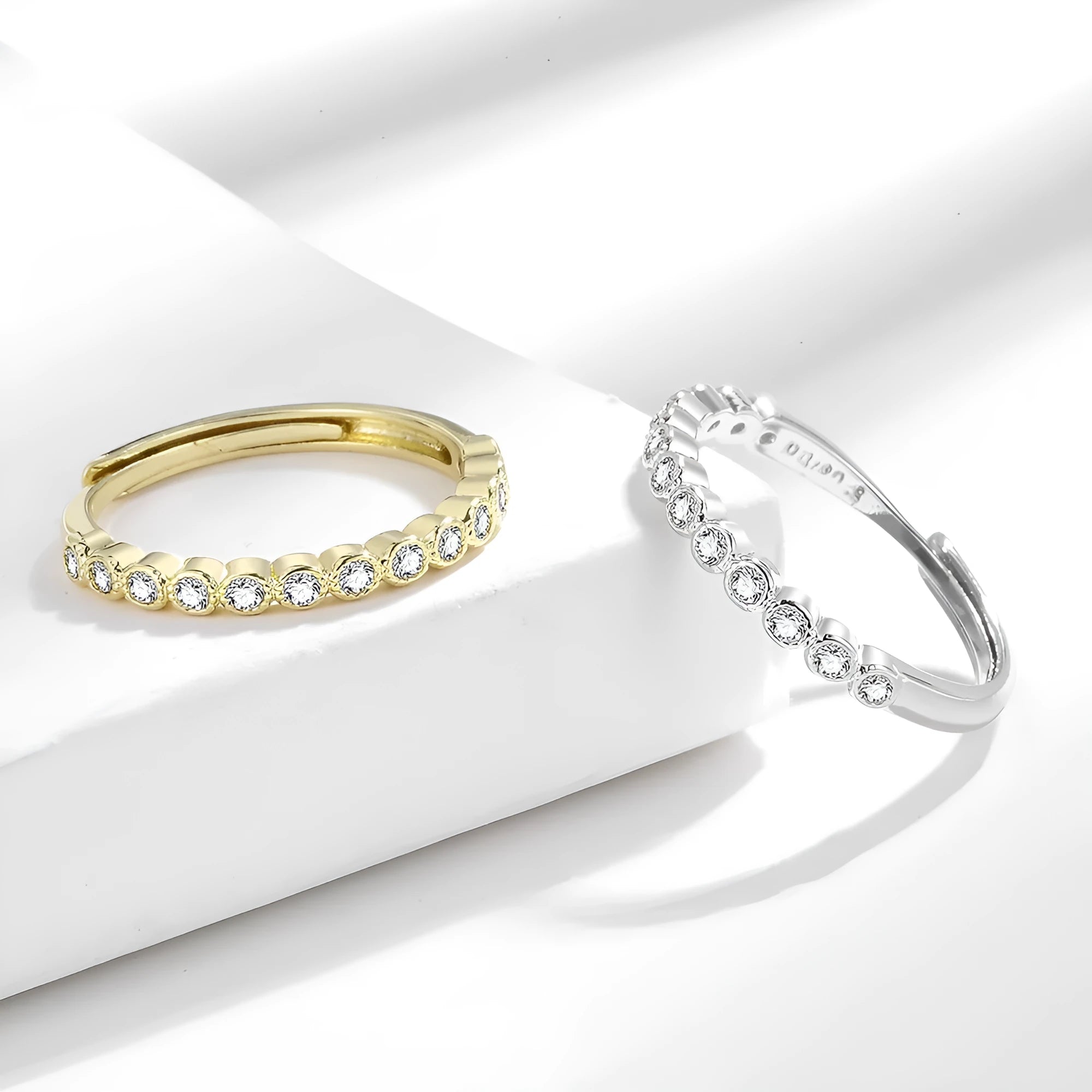 Geometric open mouth ring with diamond tail design in gold colour options