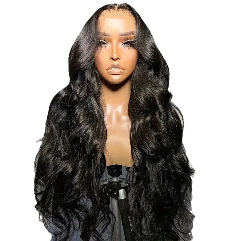 Black lace front wig with big wave pattern in high temperature chemical fibre material