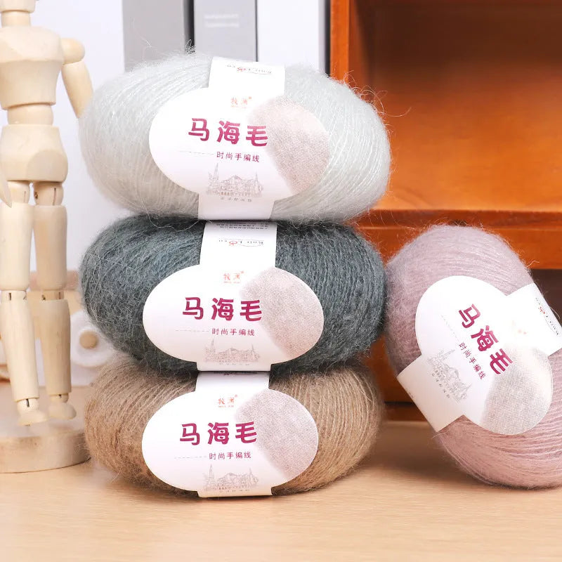 Hand-woven mohair wool ball for DIY scarf knitting projects in multiple colour options
