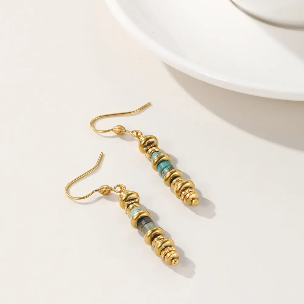 Titanium steel geometric dangle earrings with European American retro design