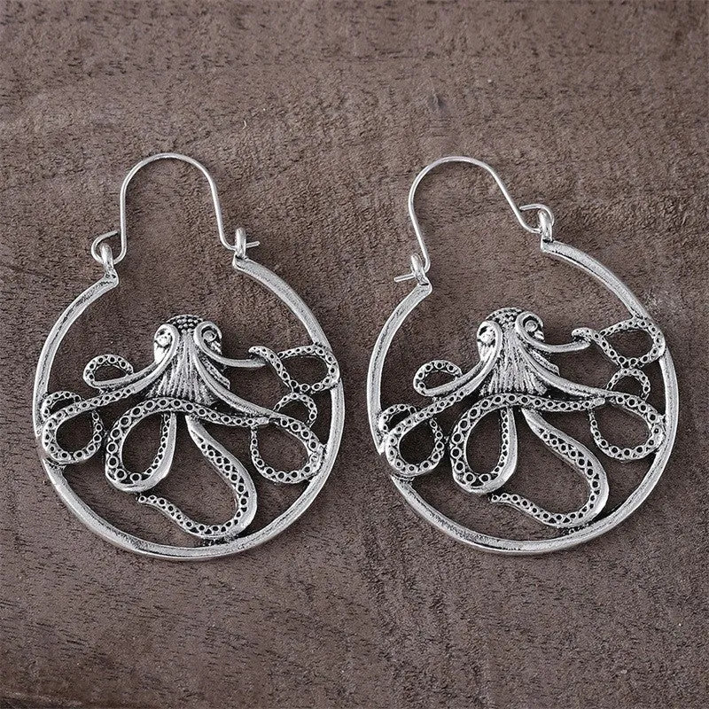 Vintage octopus earrings antique silver finish zinc alloy animal zodiac design