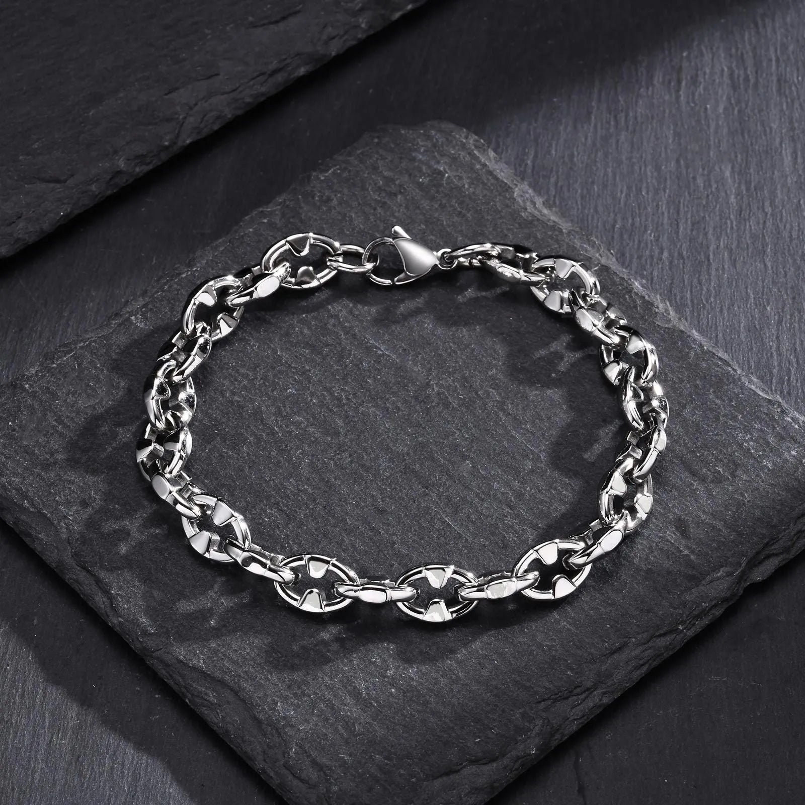 Stainless steel geometric chain bracelet for men with thick links and hip hop style