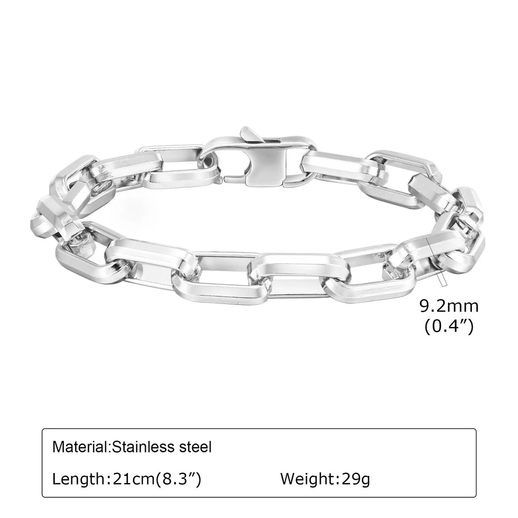 Men's titanium steel square chain bracelet in steel, gold, black, or retro electroplated finishes.