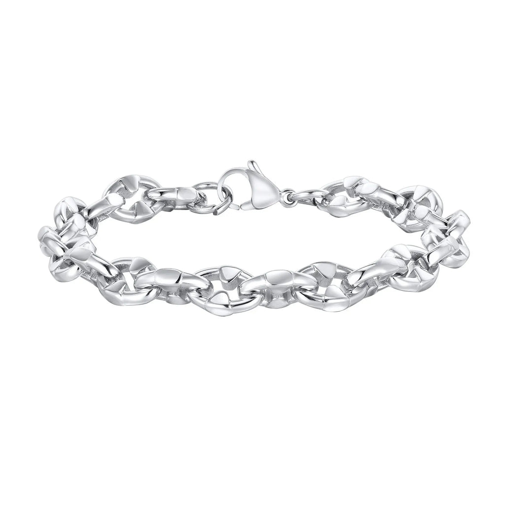 Stainless steel geometric chain bracelet for men with thick links and hip hop style