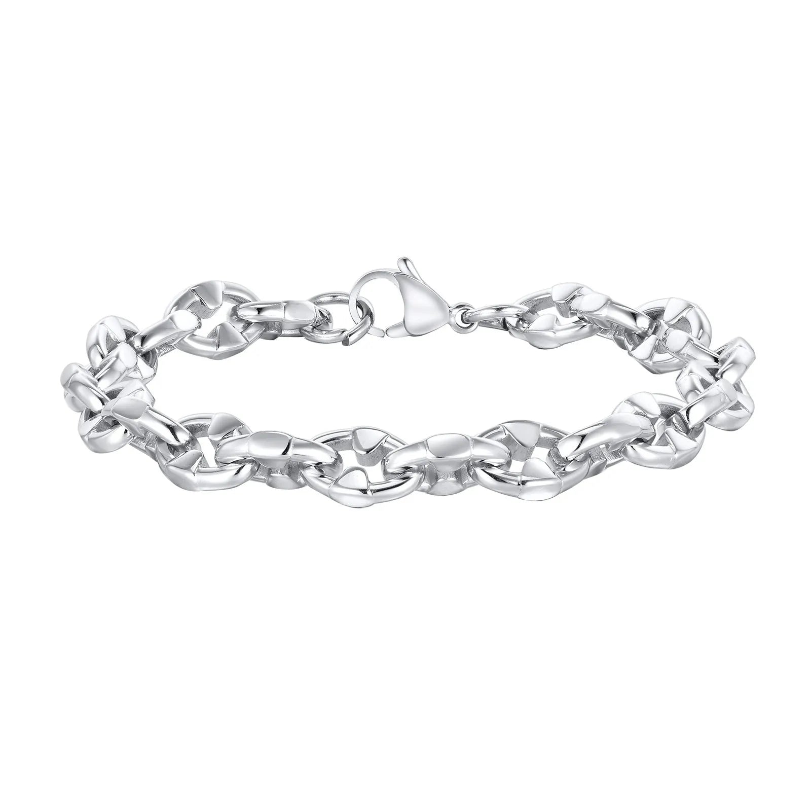 Stainless steel geometric chain bracelet for men with thick links and hip hop style