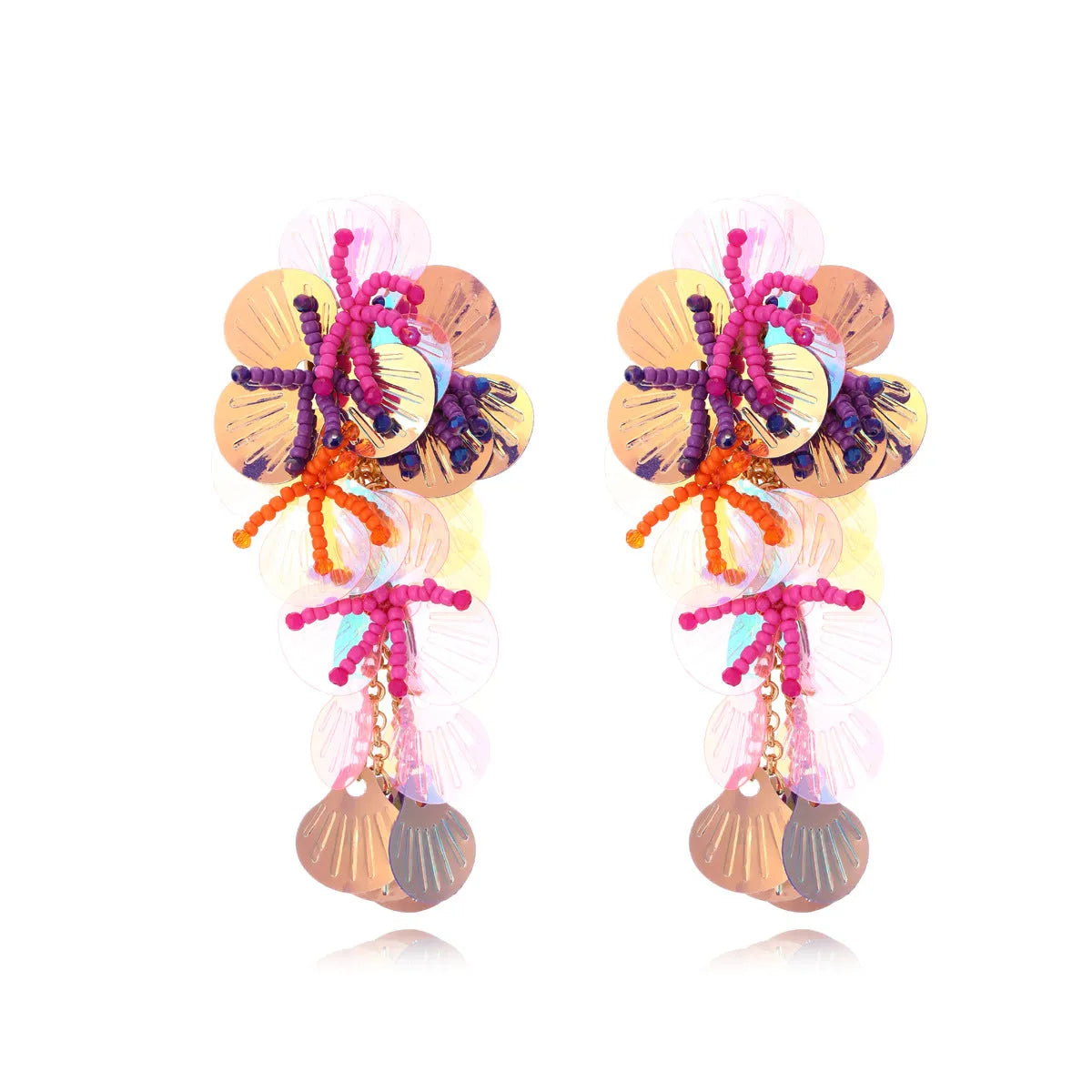 Handmade beaded flower earrings in European American exaggerated dopamine style with floral design
