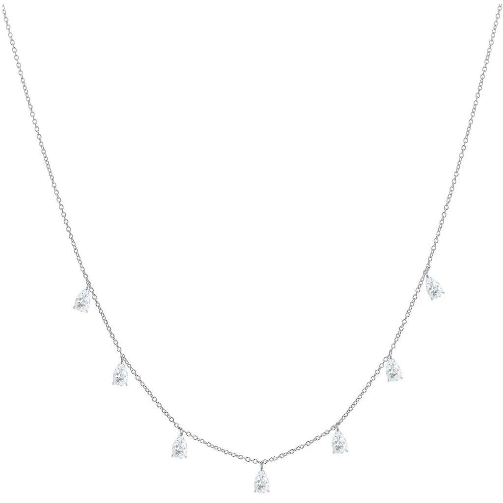 Women's silver drop-shaped artificial zircon necklace with adjustable 41-50cm chain on jewellery display