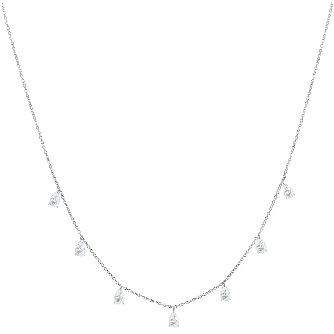 Women's silver drop-shaped artificial zircon necklace with adjustable 41-50cm chain on jewellery display