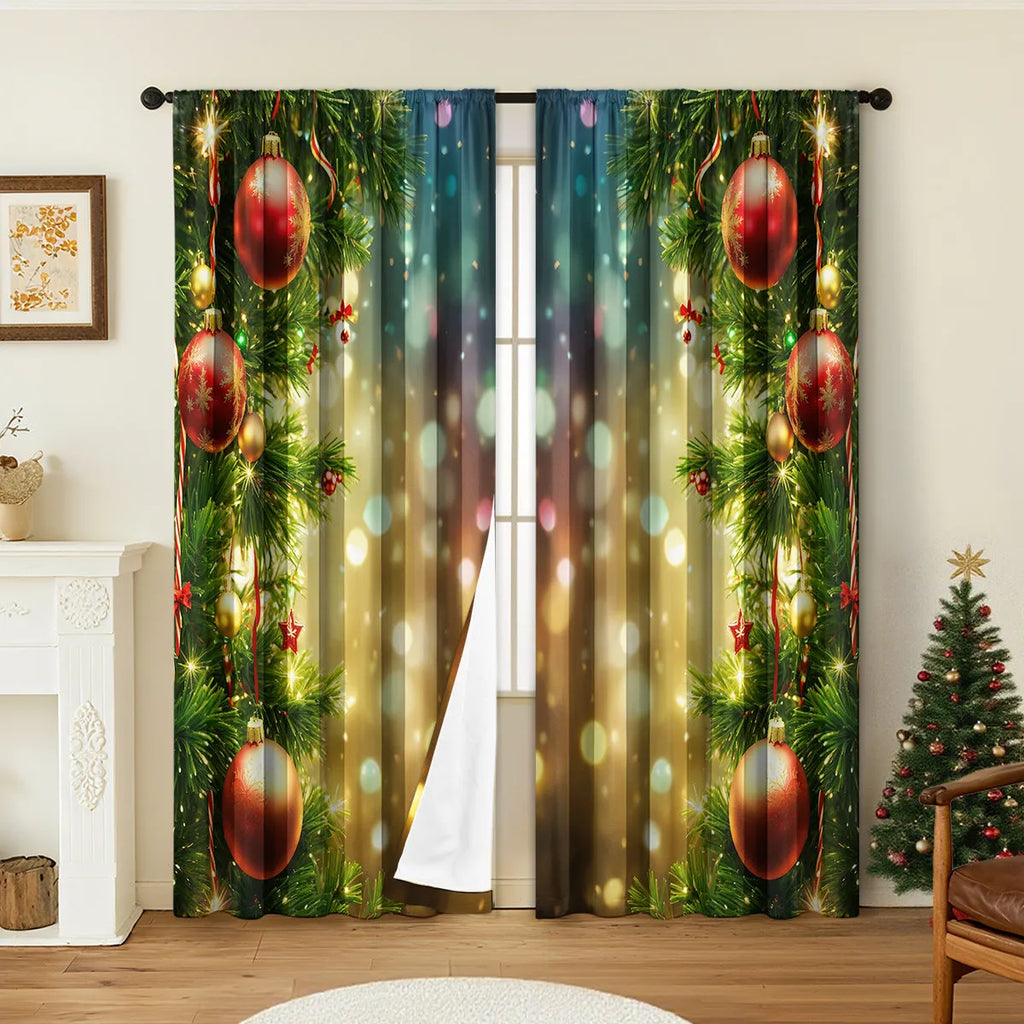 Pair of 3D digitally printed Christmas curtains in European style design on polyester fabric