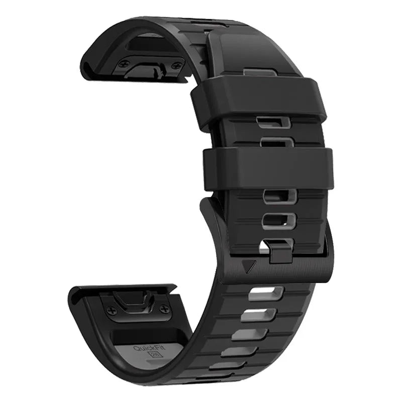 Fenix87pro6 two-colour quick release silicone watch strap for Garmin Fenix models in Army Green Black.