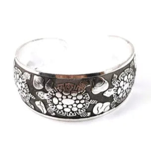Ethnic carved open Miao silver bracelet in Roman style alloy construction