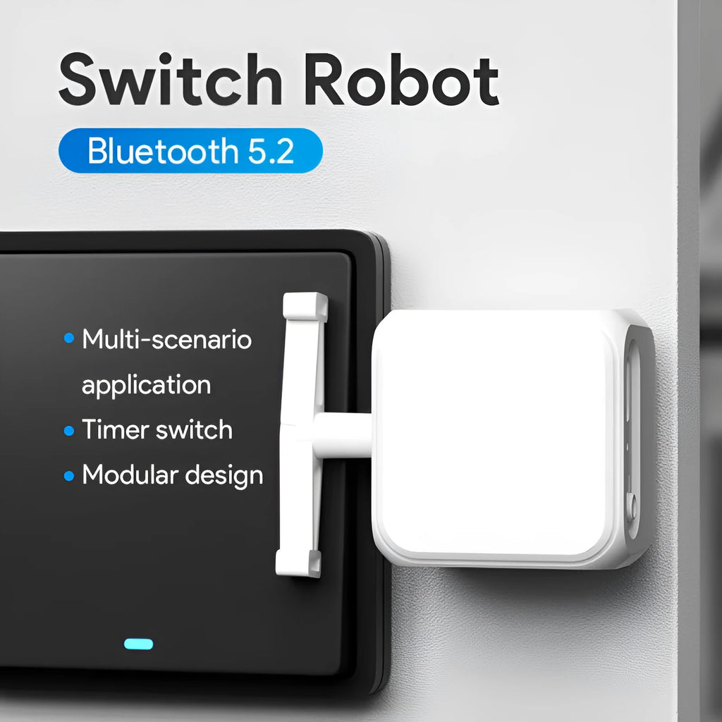 White Bluetooth rocker arm finger robot remote control, 53mm by 29mm by 14mm dimensions.