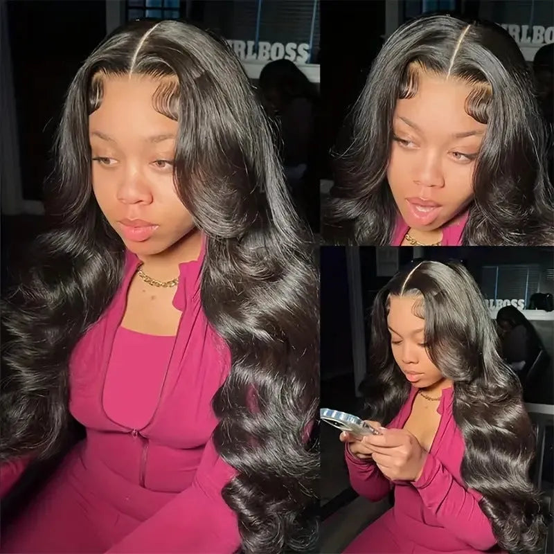 Black lace front wig with big wave pattern in high temperature chemical fibre material