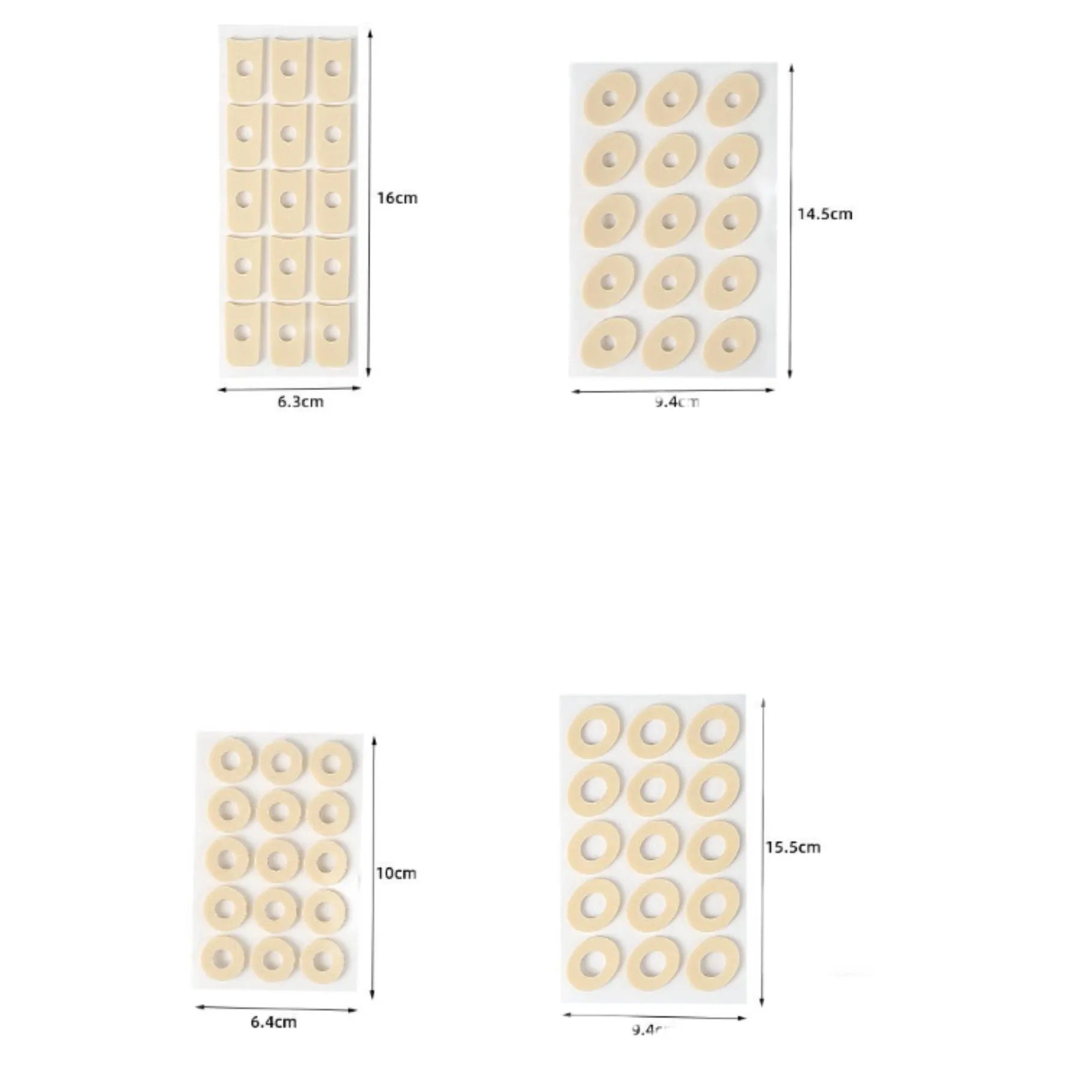 Pack of women's heel and toe protector pads in four different shapes on a white background.
