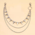 Silver metal pant chain with double layer design and rivet decoration for women's dark punk fashion