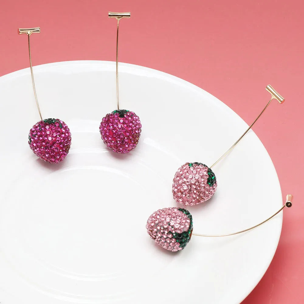 Geometric strawberry earrings with spot drill texture in C659 red zinc alloy