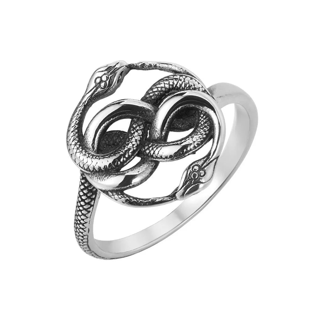 Steel colour titanium steel snake ring with retro design on finger
