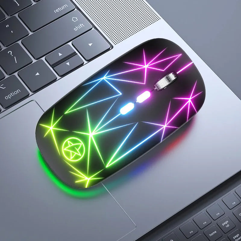 Star black dual-mode Bluetooth wireless mouse with metal roller wheel and 5 buttons