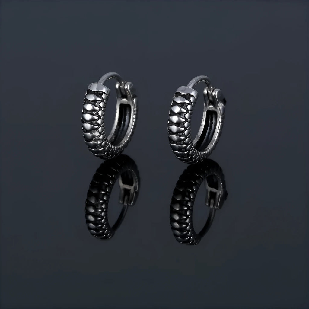 Geometric titanium steel retro twist earrings with stripe pattern in silver colour