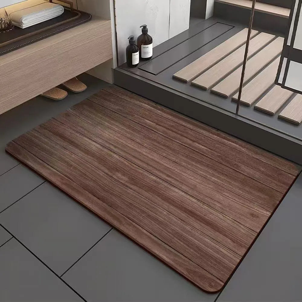 American style wood grain patterned diatom ooze bathroom floor mat in square shape